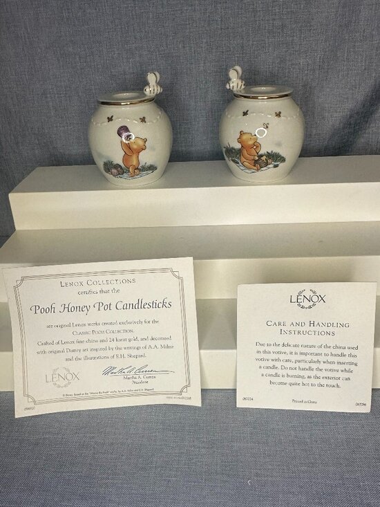 Lennox Other - 24 kt LENOX WINNIE THE POOH HONEY POT CANDLESTICKS set Disney Classic COA